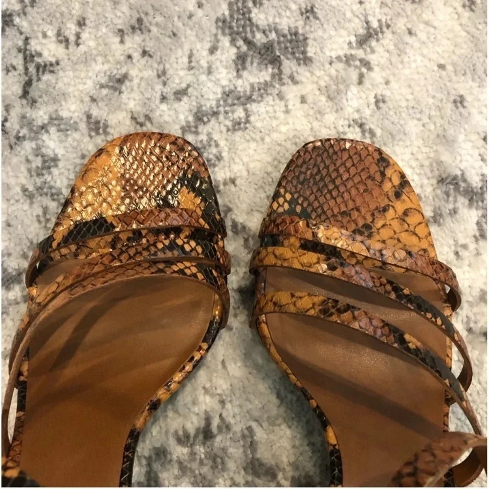 New FRANCO SARTO QITARA STRAPPY BLOCK HEEL sandal shoe brown snake print leather - Picture 11 of 14